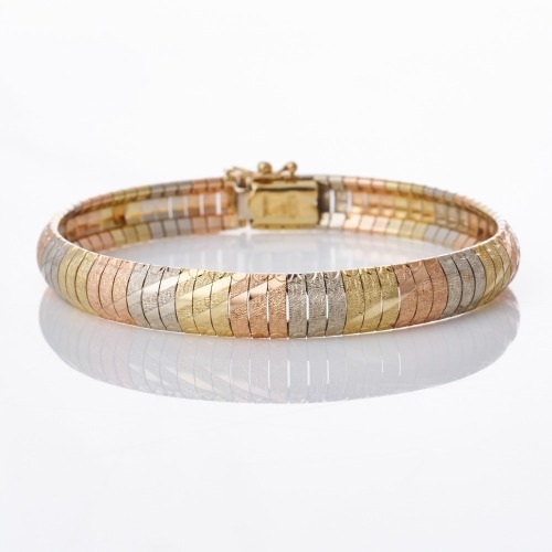14ct Tricolour Gold, 17.5cm, Italian, Rectangular Link Bracelet