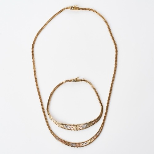 14ct Tricolour Gold, Italian, 41cm Necklace with 18cm Bracelet - Matched Set