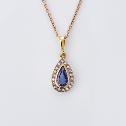 18ct Yellow / White Gold, 1.31ct Tanzanite / 0.23ct Diamond Pendant with 42.5cm Chain
