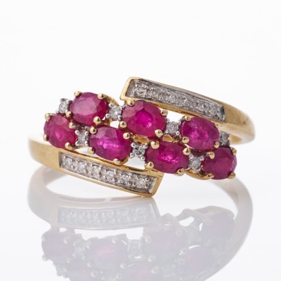 9ct Yellow Gold, Oval Ruby / 0.10ct Diamond Dress Ring