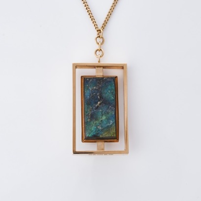 Elis Kauppi for Kupittaan Kulta, 14ct Yellow Gold, Impressive Labradorite Pendant with Chain