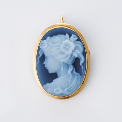 18ct Yellow Gold, Hand Carved, Onyx Cameo Brooch / Pendant