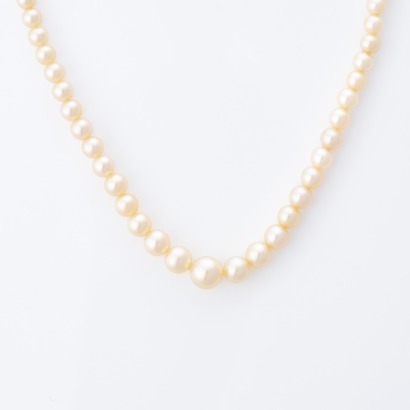 Graduated, 38cm Akoya Pearl Necklace with Silver / Marcasite Clasp