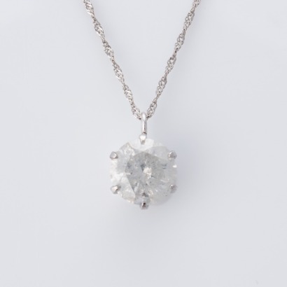 Platinum, 1.00ct Diamond Solitaire Pendant on 42cm Singapore Twist Chain