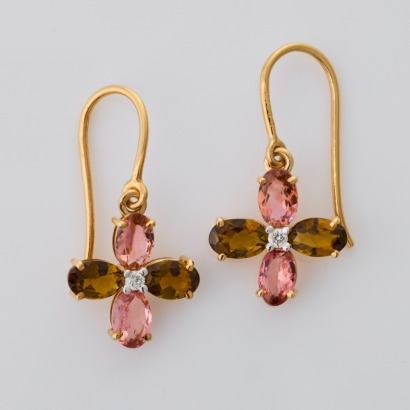 14ct Yellow Gold, 3.05ct Tourmaline / 0.04ct Diamond Drop Earrings