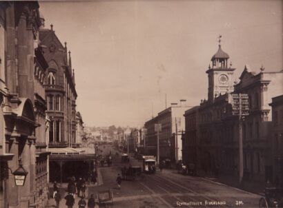 JOSIAH MARTIN An album page with Josiah Martin's Queen Street, Auckland from 1890's, and the Strasburg Cathedral West doorway on the reverse