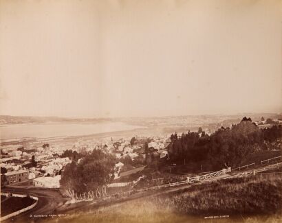 BURTON BROTHERS An album page with Dunedin - from Roslyn, and two photos verso including railway lines through the Remutaka Ranges