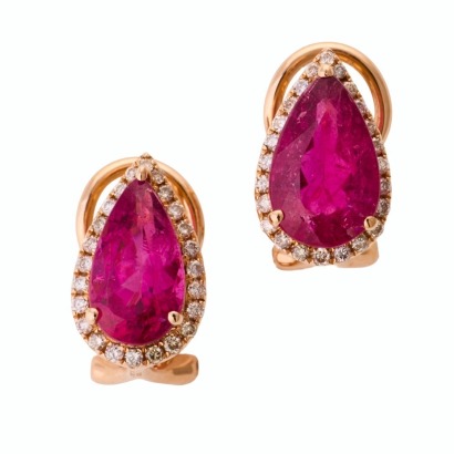 18ct Rose Gold, Modern, 3.52ct Tourmaline / 0.43ct Diamond Earrings - Near new