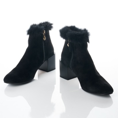 Charles Jourdan, Black Suede Katniss Ankle Boots with Box, Size 39