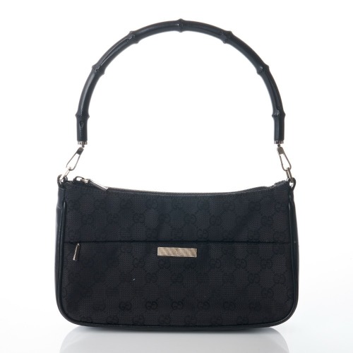 Gucci, Black GG Canvas Bamboo Handle Pochette