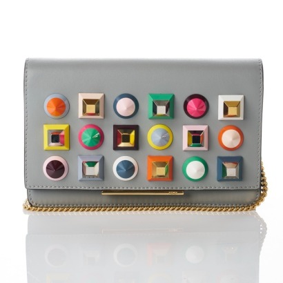 Fendi, Grey Leather Micro Baguette Wallet on Chain