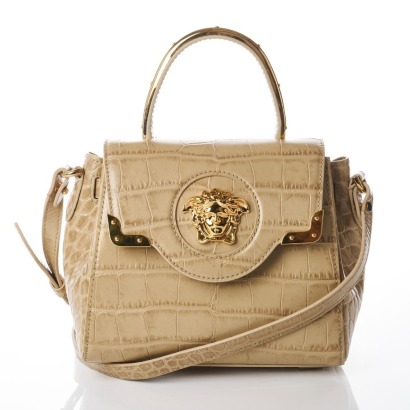 Versace, Beige Crocodile Embossed Leather La Medusa Mini Top Handle Bag