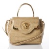 Versace, Beige Crocodile Embossed Leather La Medusa Mini Top Handle Bag