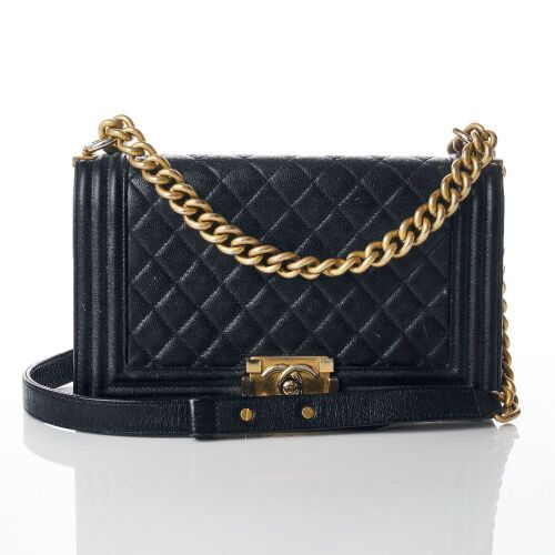 Chanel, Navy Caviar Boy Bag, Size New Medium
