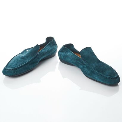 Moreschi, Teal Suede Leather Loafers with Box, Size 11