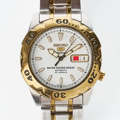 Stainless Steel / Gold Plated, Seiko 5 Automatic Day/Date Wristwatch, circa 2000