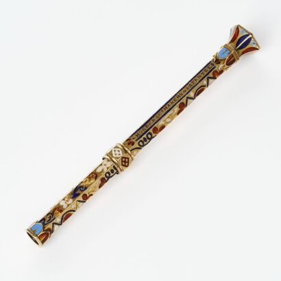 9ct Yellow Gold / Enamel, S.MORDAN & CO MAKERS & PATENTEES, Embellished Hexagonal Propelling Push Pencil, circa 1830-1845