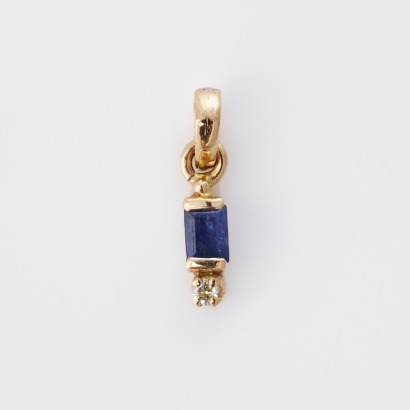 14ct Yellow Gold, Petite, Rectangular Sapphire / Diamond Pendant