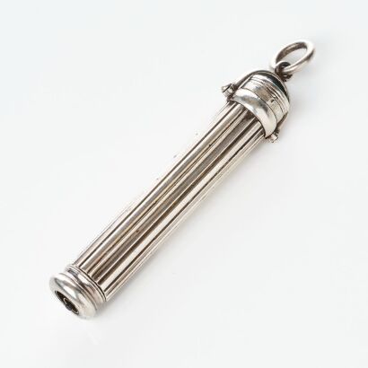 Sterling Silver, S.MORDAN & CO, Push Pencil / Dip Pen with Bloodstone Seal / Stirrup Ring, circa 1853 -1941