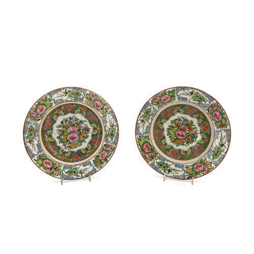Two Chinese Canton Famille Rose 'Floral and Butterfly' Dishes