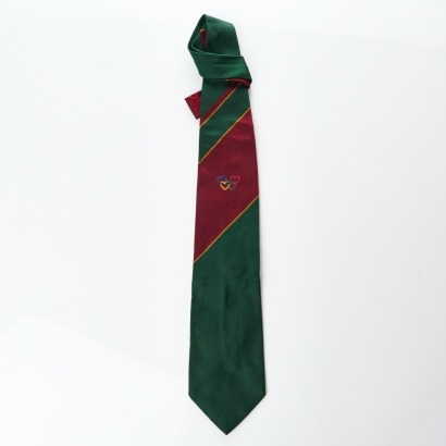 Moschino, 100% Silk, Olympic Emblem Striped Tie
