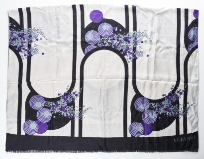 Valentino, Black / White Purple Geometric Patterned Scarf