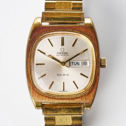 Gold Capped, OMEGA Geneve Automatic TV Shaped Day/Date Wristwatch, circa 1974