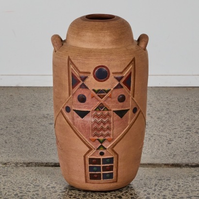 A Large Terracotta Abstract Owl Vase, Mexico