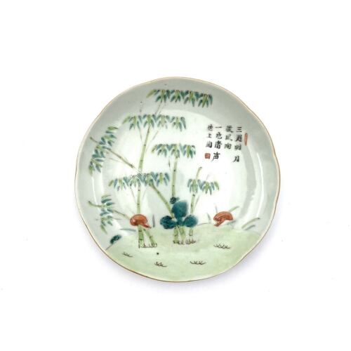 A Chinese Famille Verte 'Lingzhi and Bamboo' Saucer