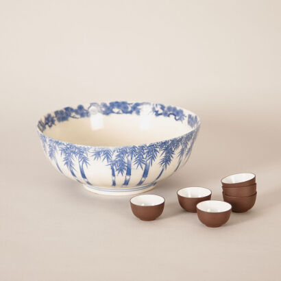 A Blue and White Bowl & Six Tea Cups