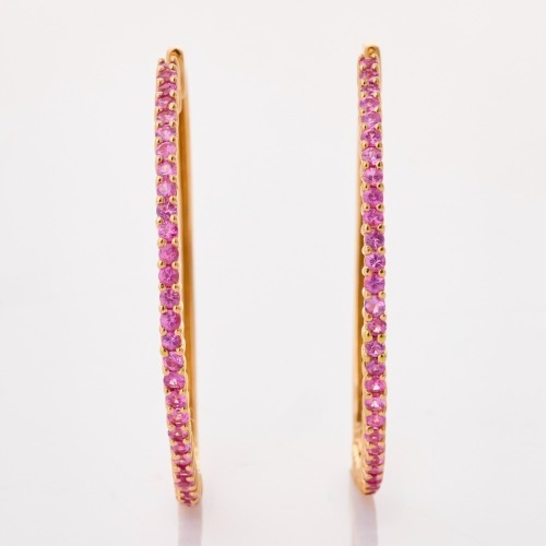 18ct Yellow Gold, 1.80ct Pink Sapphire Hoop Earrings