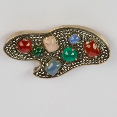 A Mid-Cenutry Modern Sterling Silver Gemstone Frog Brooch