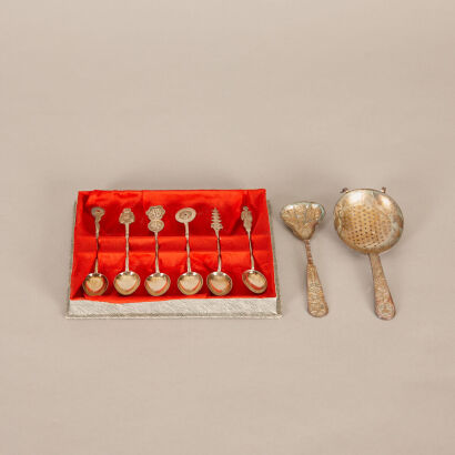 Tea Spoon and Tea Strainer & A Box of Demi Spoon
