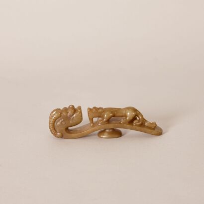 A Chinese Grey Jade Carved Dragon Belt Hook