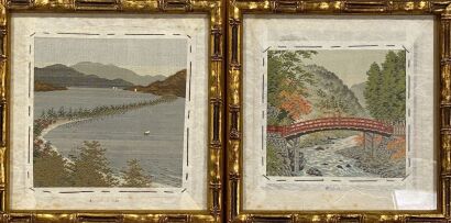 Two Framed Japanese Embroideried 'Landscape' Pieces