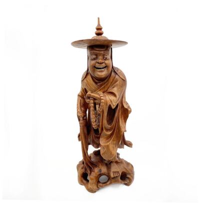 A Chinese Wooden Carved Figure (hat repaired)