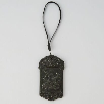 A Chinese Black Jade 'Galloping Horse' Pendant