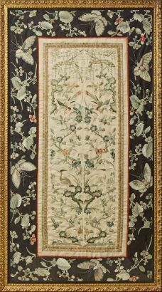 A Chinese 19th Century Qing Dynasty Embroidered 'Flowers and Butterflies' Panel