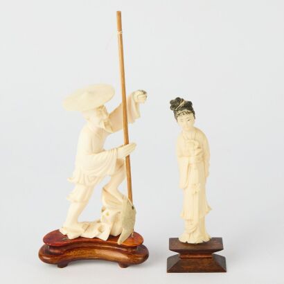 A Set of Two Chinese Bone Carved Figural Ornaments