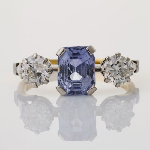 18ct Yellow Gold, 2.69ct Sapphire / 0.82ct Diamond Three Stone Ring