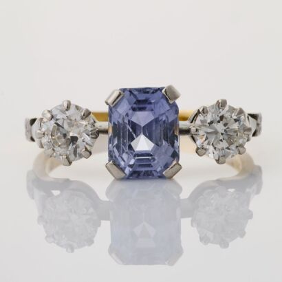 18ct Yellow Gold, 2.69ct Sapphire / 0.82ct Diamond Three Stone Ring