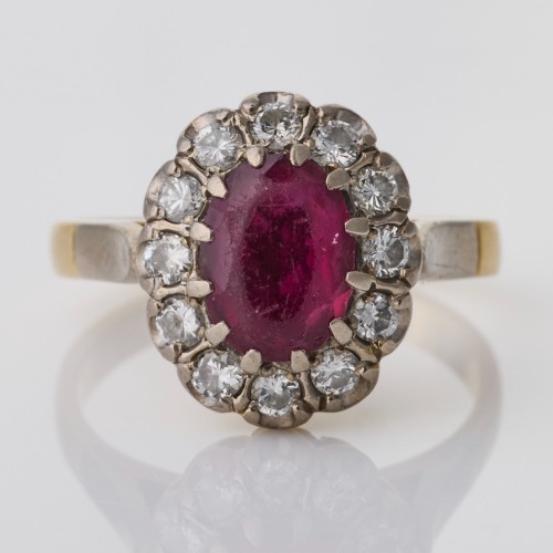 18ct Yellow / White Gold, 1.26ct Pink Tourmaline / 0.39ct Diamond Cluster Ring