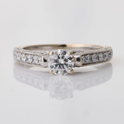18ct White Gold, 0.50ct Diamond / 0.50ct Diamond Cluster Ring - GIA certified
