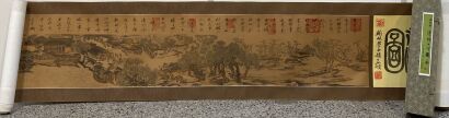 A Print of Qingming Shanghe Tu on Silk (Scenes Along the River During The Qingming Festival)