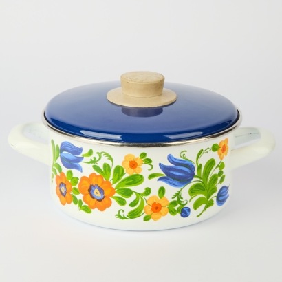 A Retro Enamel Saucepan with Lid