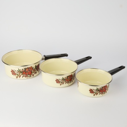 A Retro Trio of Enamel Saucepans