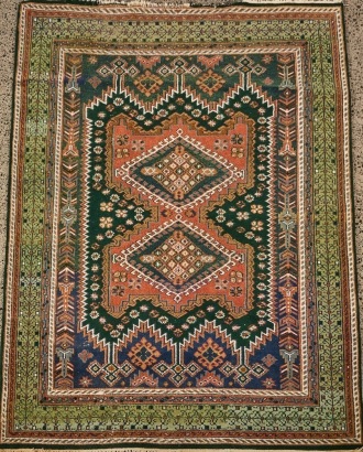 A Vintage Handknotted Gabeh Rug with Deep Greens