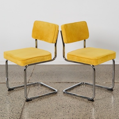 A Pair of Chrome and Corduroy Cantilever Chairs