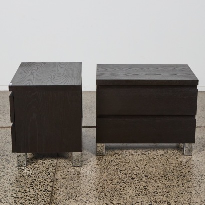 A Contemporary Pair of Black Oak Bedsides