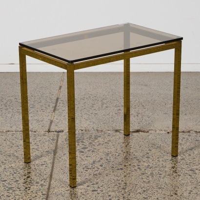 A Smokey Glass and Brass Side Table